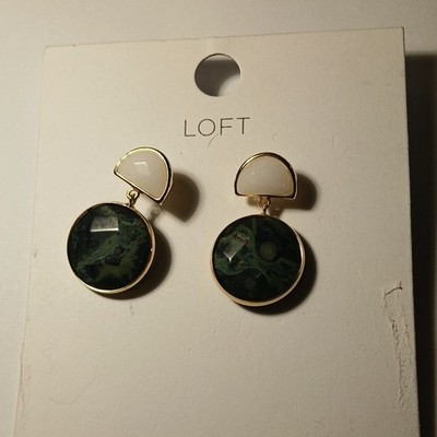 LOFT Green Round Semi-Circle Dangle Drop Earrings Gold Tone