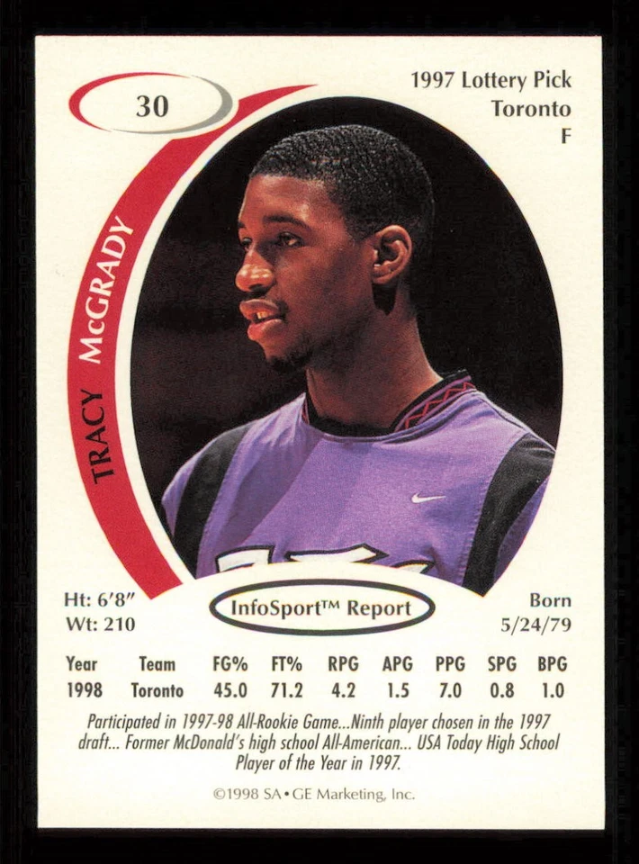 1998 SAGE #30 Tracy McGrady HOF basquete RAPTORS QUASE PERFEITO-PERFEITO - Imagem 2 de 3