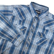 Wrangler Men's L Blue Plaid Long Sleeve Western Pearl Snap Button Shirt Cowboy