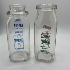 Vintage Berlin Dairy & Brooks Farm Stores Half Pint Milk Bottles