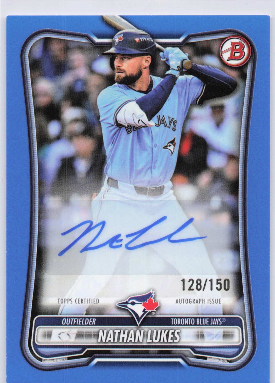 Nathan Lukes 2026 Bowman #PRV-NL Rookie and Veteran Autographs Auto Blue /150