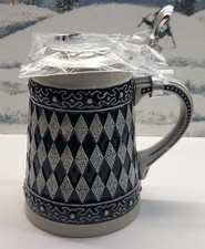 Vintage Gerz W. German Stein Cobalt Blue & Grey Diamonds Pewter Lid 1 Pint Cap