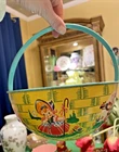 Vintage Chein Tin Litho Easter Basket Teal Nursery Rhyme 1940s Great Color