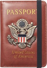 Passport Holder Cover and Card Case Slot Combo RFID Blocking Leather Travel Pass