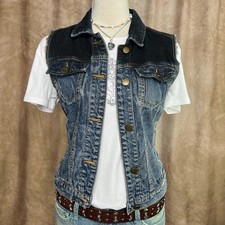 Ombre Denim Vest Sleeveless Embroidered Skull Sturgis 2014 Patch Biker Indie Y2K