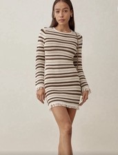 Reformation Pesca Open Knit Mini Dress Size Small Brown And Cream