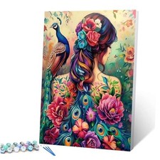 Painting by Numbers for Adults Beginner,Flower,Peacock and Girl Paint by