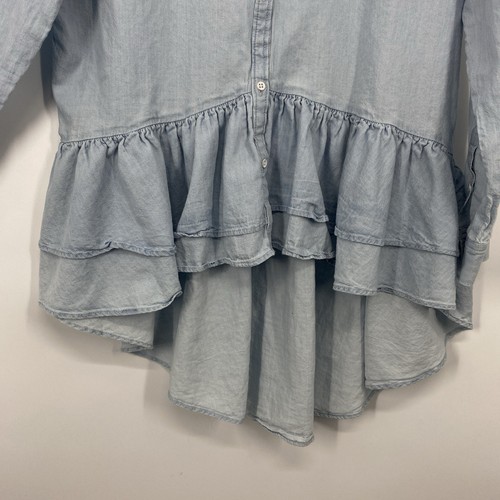 Melrose And Market Chambray Shirt Women Size XL Blue Ruffle Button Boho Western - Picture 4 of 10
