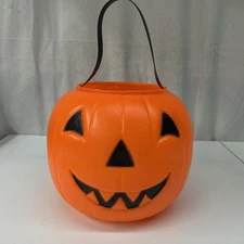 Vtg Pumpkin Jack-O-Lantern Blow Mold Candy Pail Bucket Trick Treat 1980 Empire