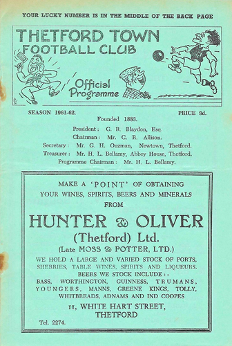THETFORD TOWN V THORPE ~ 10 MARCH 1962 ~ NORFOLK & SUFFOLK LEAGUE PROGRAMME