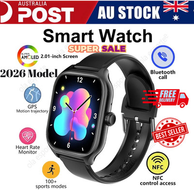 2026 Smart Watch 2.01'' HD Touch Screen Bluetooth Calls Fitness Tracker HeartRate