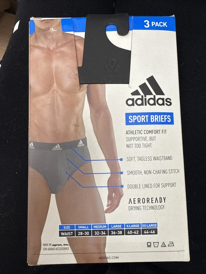 Paquete de 3 calzoncillos deportivos Adidas de algodón elástico de rendimiento negros XXL 44-46 para hombre Foto 2 de 2
