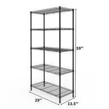 NEW 5 Tiers Adjustable Shelf Spacing, Display Rack with Adjustable Feet Black