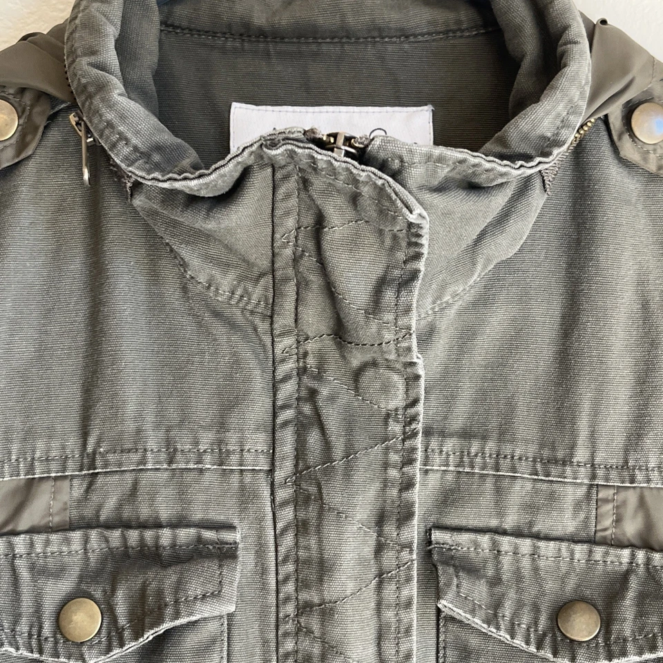 American Rag 军事夹克女式 XS 码工装口袋纽扣绿帽 — 第 4/4 张图片