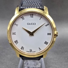 Gucci 2200M Watch Men 32mm White Dial Gold Plated Round New Battery VTG Roman