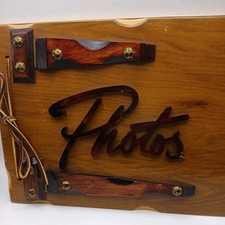 Vintage Wooden Photo Album Leather Ties 24 Pages Handmade Wood 12" x 8"