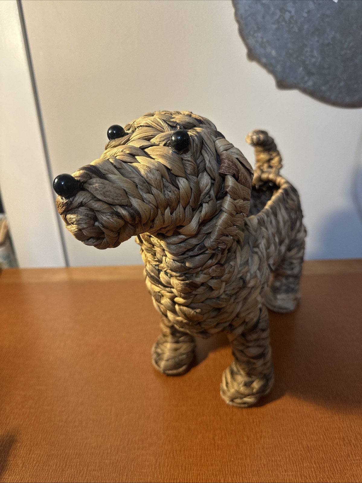 Doxy Dachshund Dog Puppy Woven Natural Grass Basket Decor 12" Tall 16.5" Long