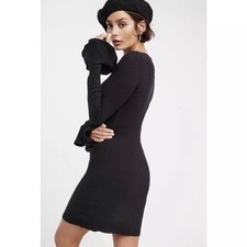 Free People Beach Who Needs Sleep Ribbed Bodycon Mini Dress Bell Cuffs Sz Small