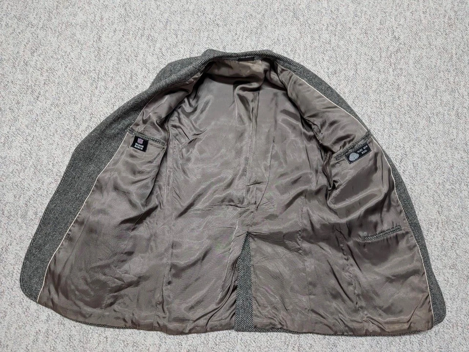 Chaqueta blazer vintage TWEED lana irlandesa DONEGAL 42L gris ESPIGA parche en el codo Foto 3 de 4