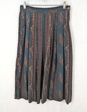 Vtg J G Hook 2 brown/teal paisley pleated rayon skirt made in USA