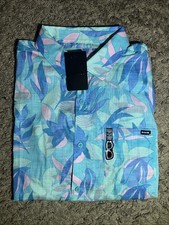 NEW Men's Hurley Blue Short Sleeve Woven Shirt Size Large MSRP 55.00