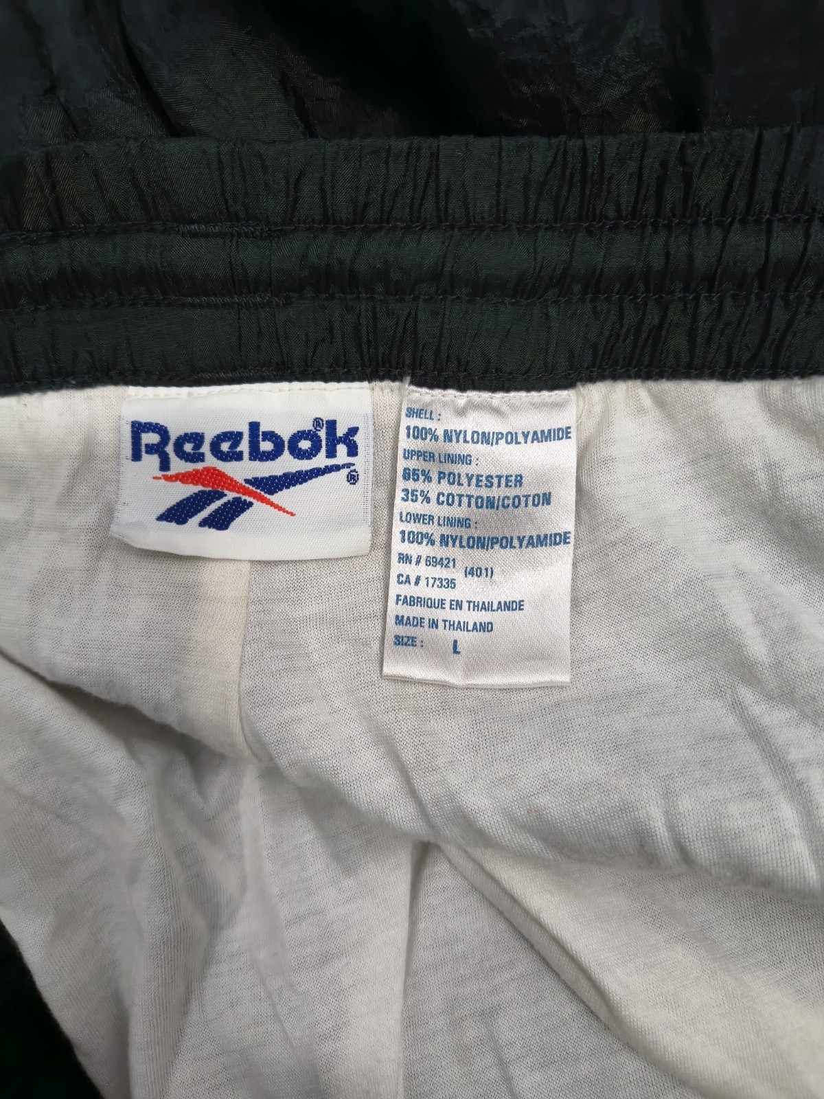  90's Vintage Reebok Black Nylon Lined Track Pants Windbreaker Joggers Size L  thumbnail 4