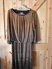London Times Dress Womens Size 18 Brown Chevron Ombre Studded Neck