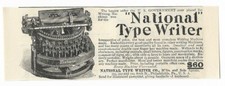 Antique 1800's Office Type Writer Equipment - National Typewriter - 1890 Art AD thumbnail