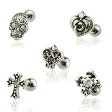 Piercing 925 Argent Tragus Helix Totenkopf Fleur De Lis Rose Cœur Croix Zirkonia