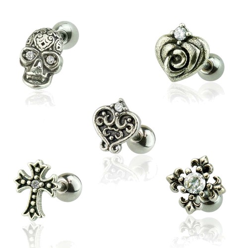 Piercing Tragus/hélix En Argent Sterling 925 – Motif Croix, Tête De Mort, Rose, Etc. – Zircon – Neuf