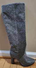 Women's Sparkle Shimmer Pointy Toe Block Heel Knee High Boots 8 Glitter New