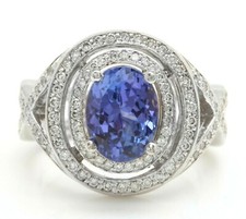 4.15 Carat Natural Blue Tanzanite and Diamonds in 14K Solid White Gold Ring