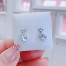 NEW 925 Sterling SilverSterling Silver Heart Sparkling Stud Earrings