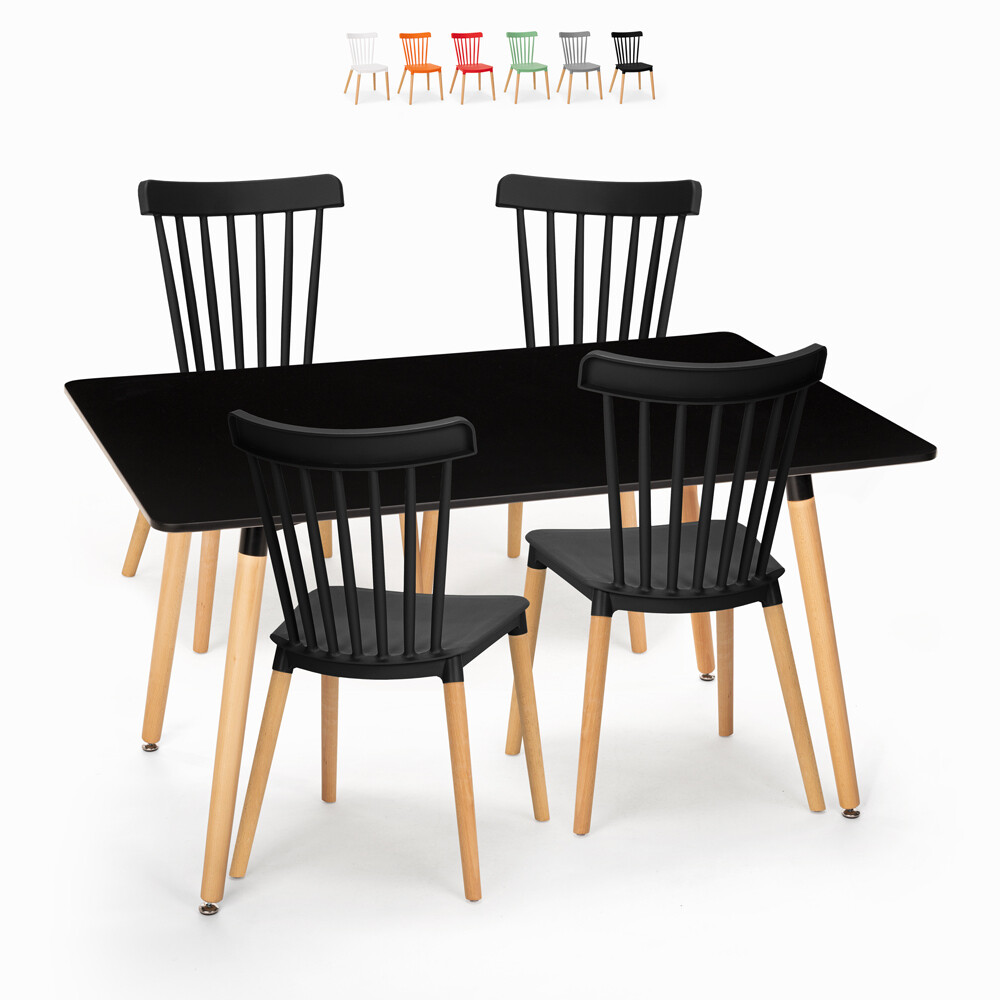 Juego mesa de salón 120 x 80 cm negra 4 sillas diseño...