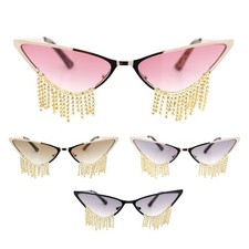 Womens Luxury Rhinstone Tassel Diva Metal Rim Cat Eye Sunglasses