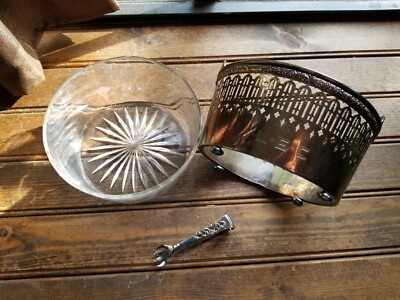 Vintage STERLING SILVER GLASS ICE BUCKET TONGS Stamped Marked