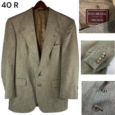 Evan Picone Tweed Sport Coat Wool Blazer 2 Button Khaki Jacket Men 40R VTG USA