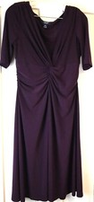 Chaps Womens Large Deep Purple High Front Tie Stretchy Short Sleeve Dress