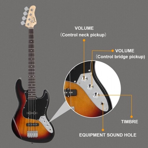 Glarry GJazz Electric Bass Guitar Black pickguard Sunset - 第 7/8 張圖片