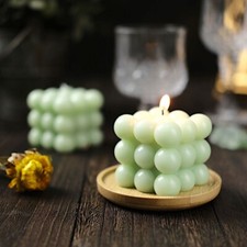 2 SAGE GREEN Bubble Cube Unscented Paraffin Wax CANDLES Wedding Centerpieces