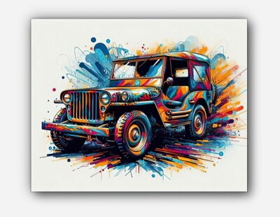 Vintage Car Early Jeep Willys Picture art splashes of paint  #4 Reprint
