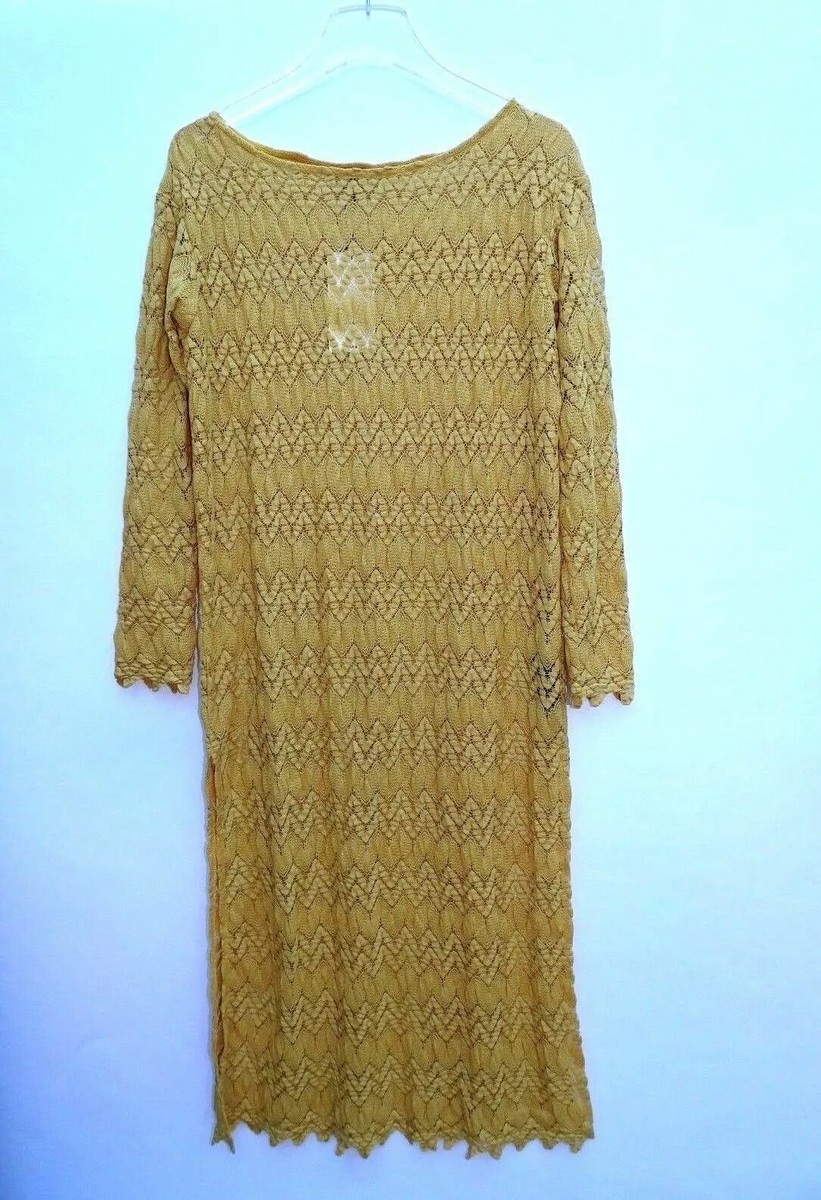Zara Mustard Midi Crochet Summer Dress Side Slit Size Medium Ref 2488 008