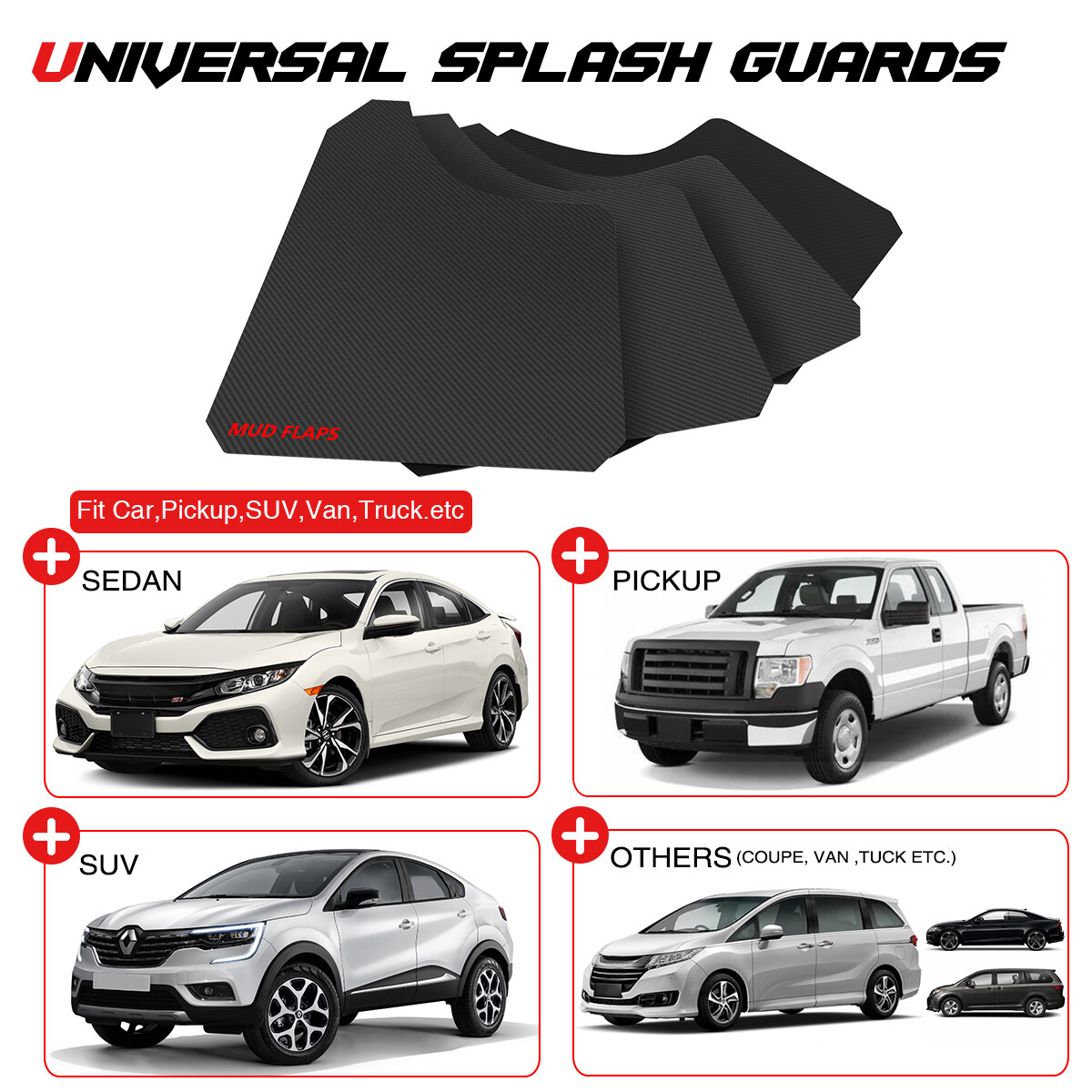 4PCS Black Universal Splash Guards Mud Flaps for Ford F150 250 Car