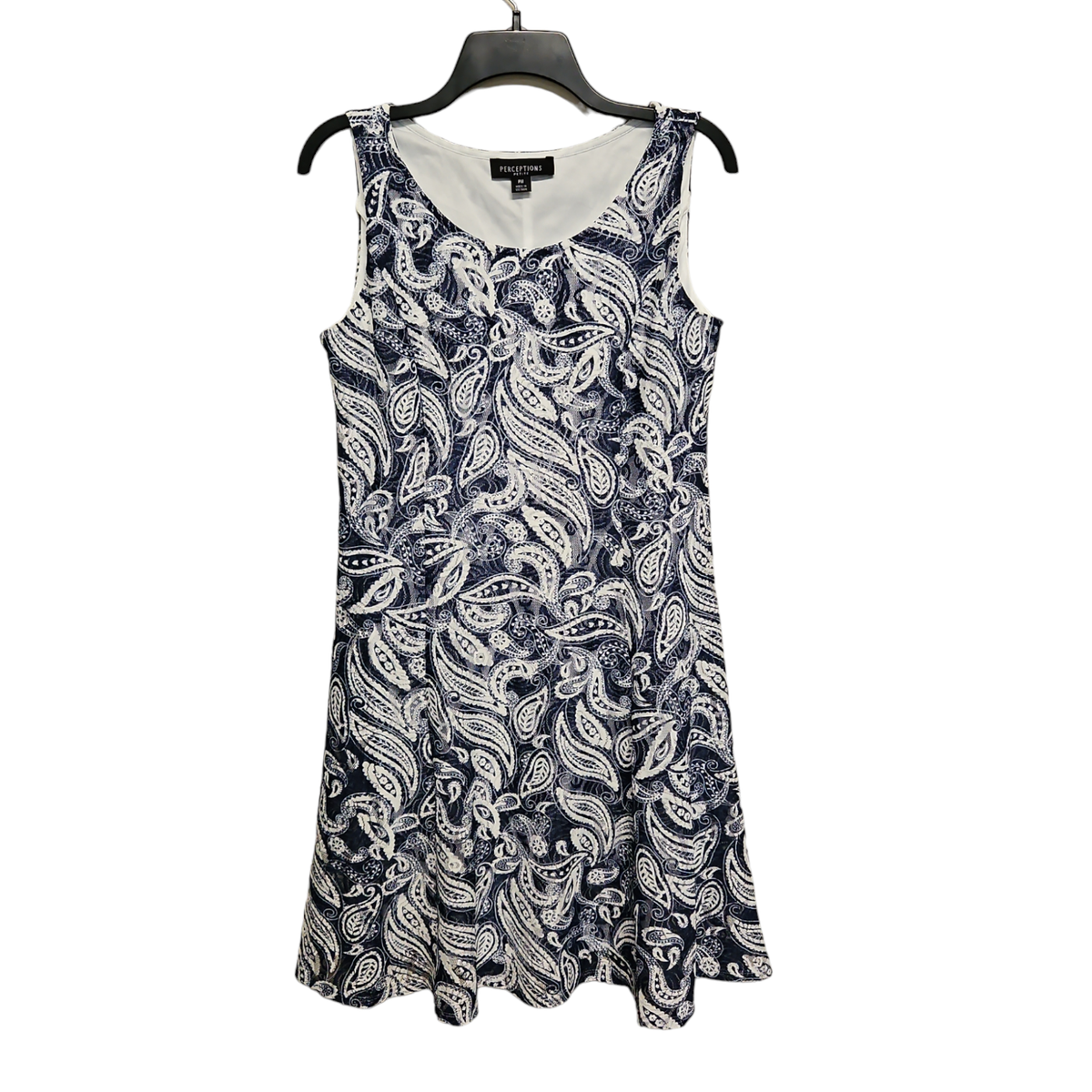 Perceptions Blue White Paisley Dress Women's Medium Petite