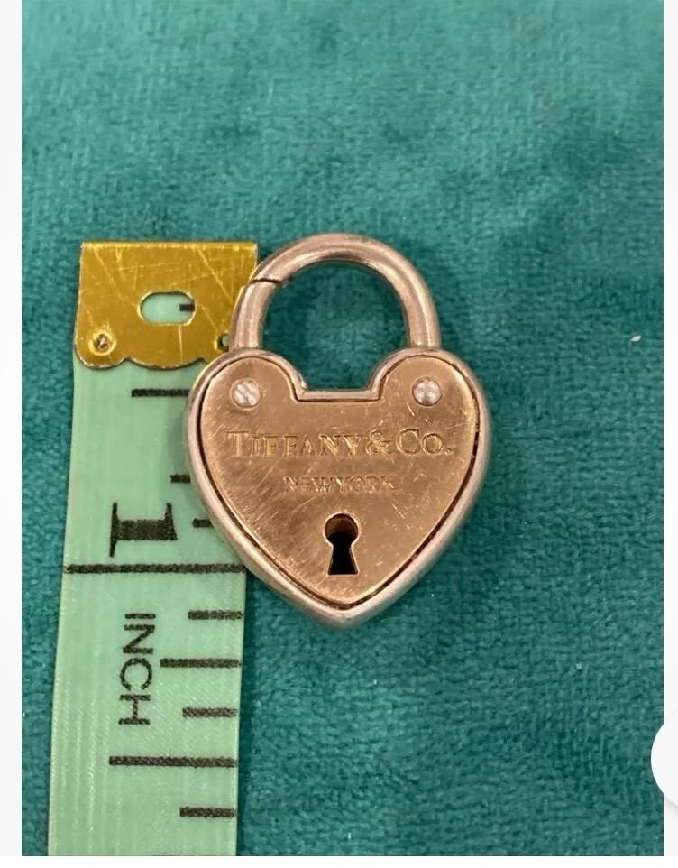 Rose Gold Padlock Tiffany Necklace Tiffany RARE 18 KT Rose Gold Silver  Heart Lock Padlock Charm Pendant