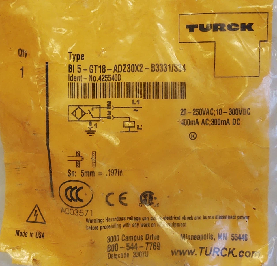 Turck BI 5 GT18-ADZ30X2-B3331/S34 4255400 Inductive Proximity Sensor - Image 2 of 3