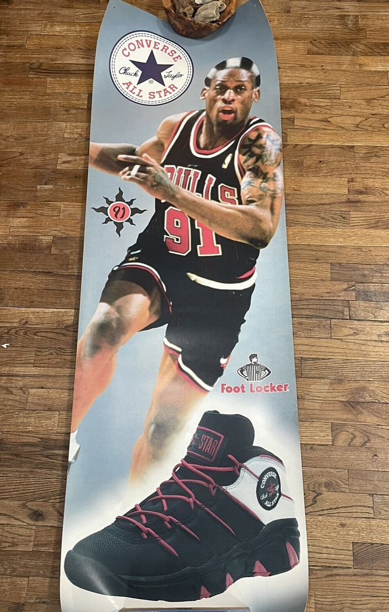 RARE Vtg 90s Huge Dennis Rodman Converse Foot Locker Poster All