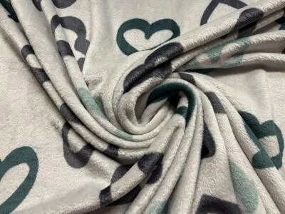 Tela De Forro Polar Súper Suave Doble Cara Corazones Dibujados Gris Plateado - Imagen 1 de 4
