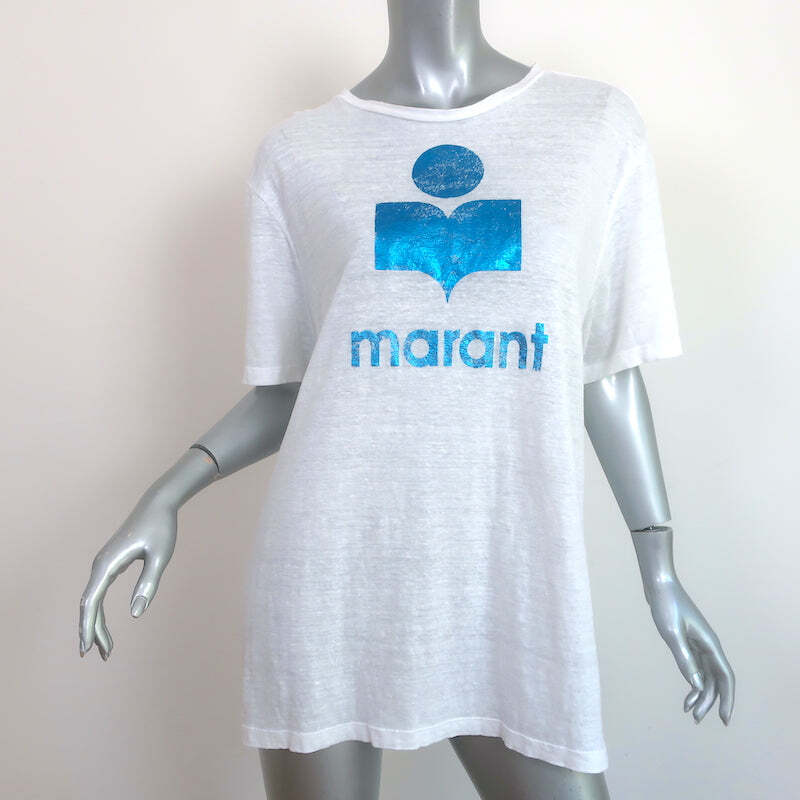 Isabel Marant Etoile Zewel Metallic Logo T-Shirt White Linen Size  
