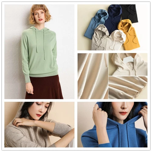 Women Hooded Sweater Knitted Cashmere Wool Pullover Hoodie Long Sleeve Jumper